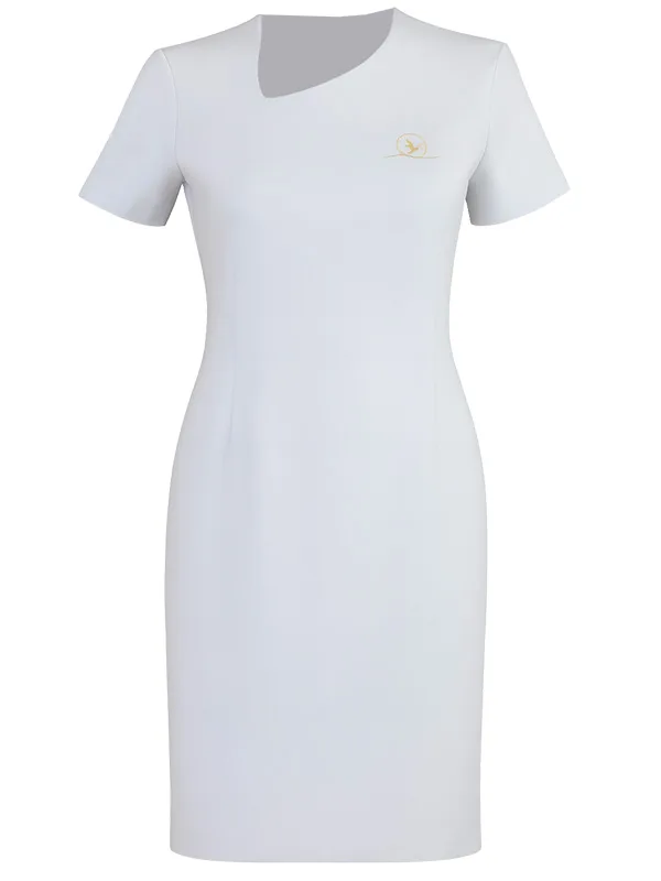 Sukienka biznesowa z asymetrycznym dekoltem